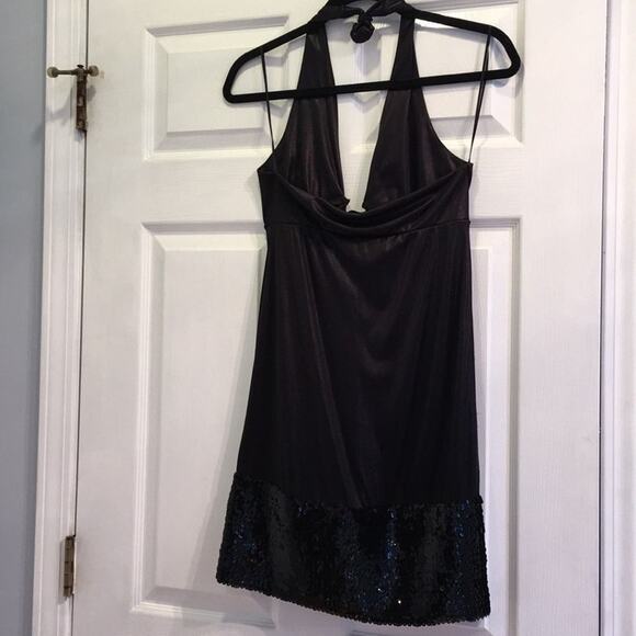 GUESS Jeans Deep V Halter Dress Size Large Black SEXY Pluge mini - Picture 5 of 7